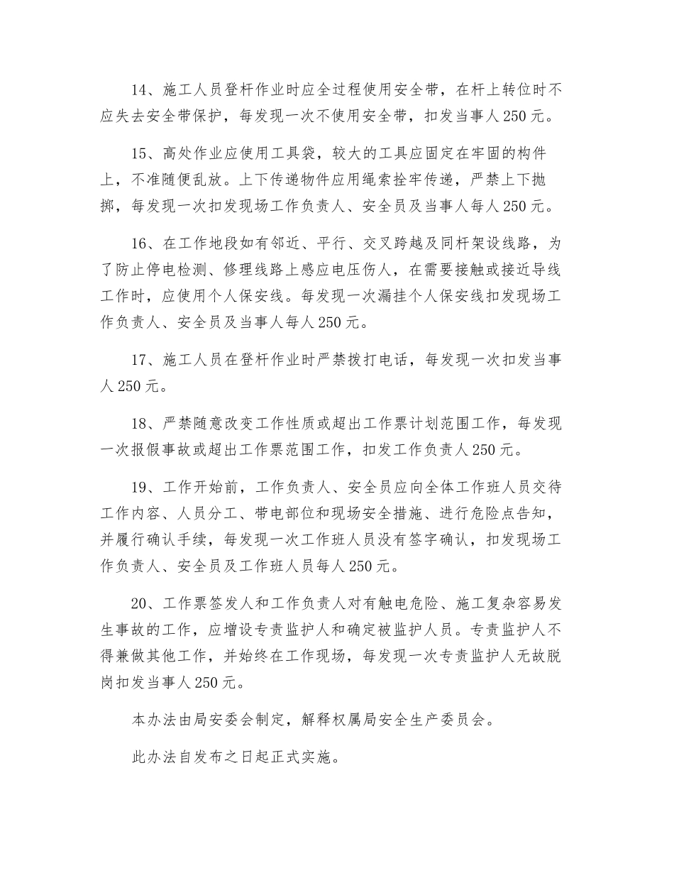 某县供电有限责任公司现场安全生产奖惩办法_第3页