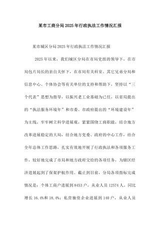某市工商分局2025年行政执法工作情况汇报
