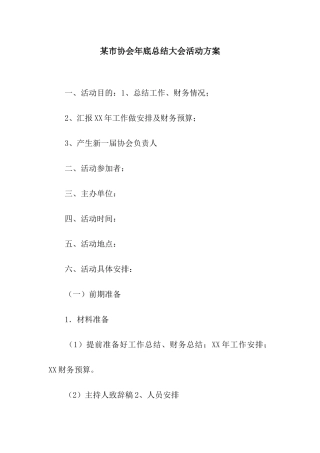 某市协会年底总结大会活动方案