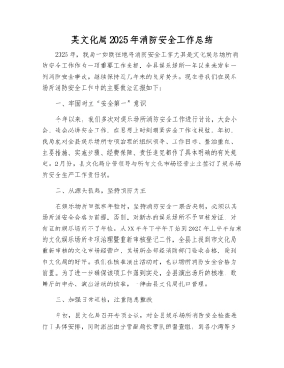 某文化局2025年消防安全工作总结