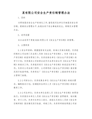 某有限公司安全生产责任制管理办法