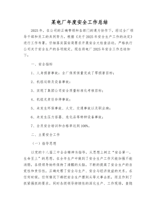 某电厂年度安全工作总结