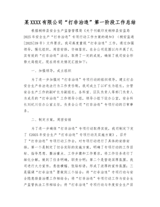 某矿业有限公司“打非治违”第一阶段工作总结