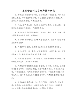 某运输公司安全生产操作规程