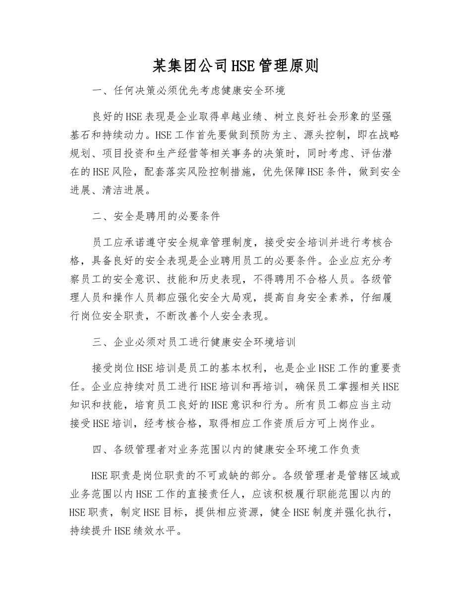 某集团公司HSE管理原则_第1页