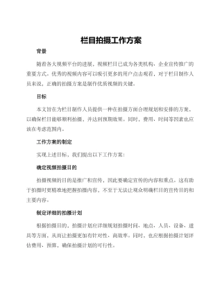 栏目拍摄工作方案