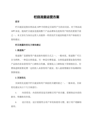栏目流量运营方案