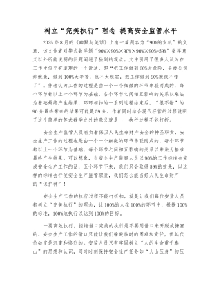 树立“完美执行”理念-提高安全监管水平