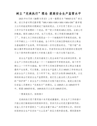 树立“完美执行”理念-提高安全生产监管水平