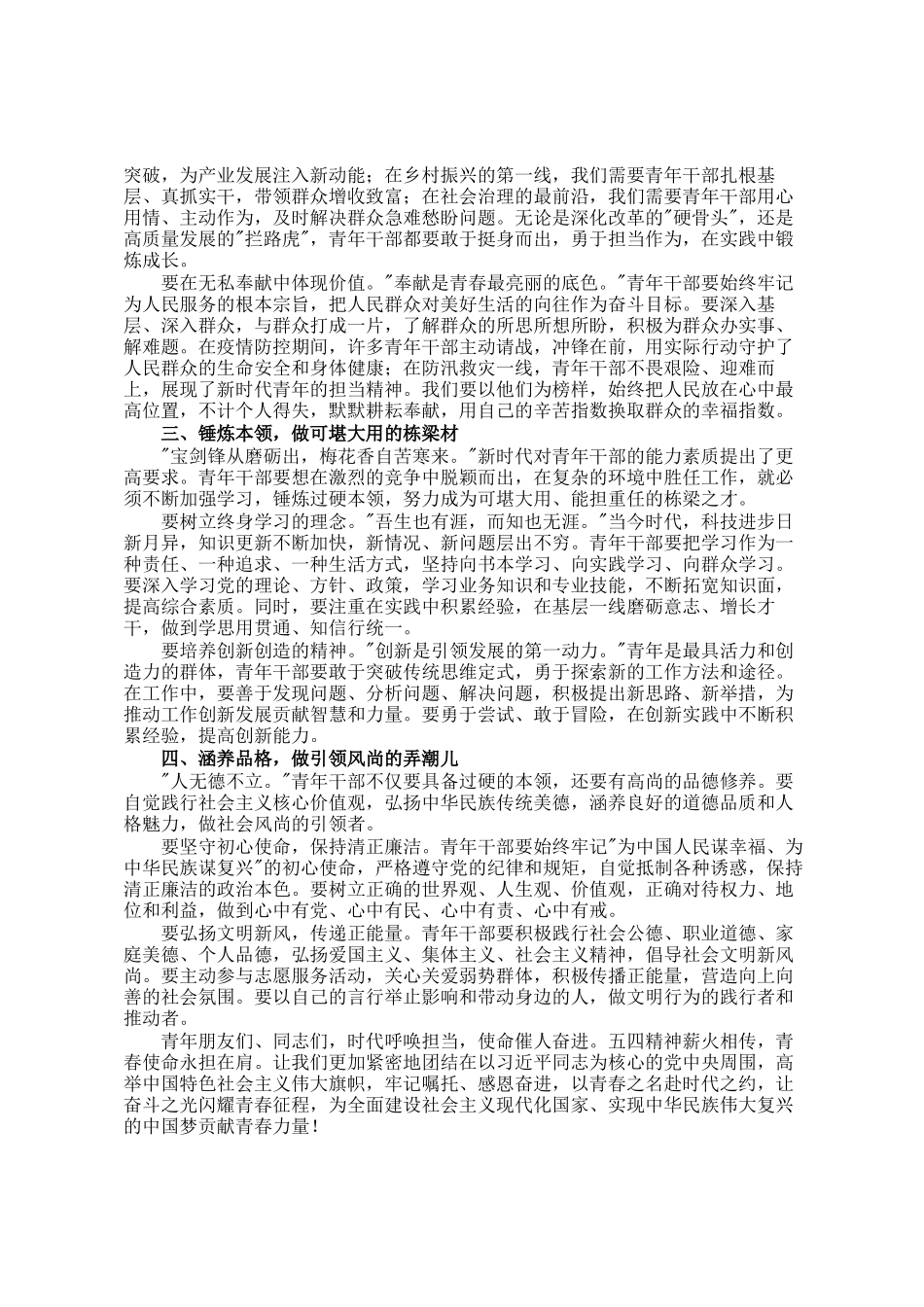 在 2025 年全市青年干部庆祝五四青年节大会上的讲话_第2页