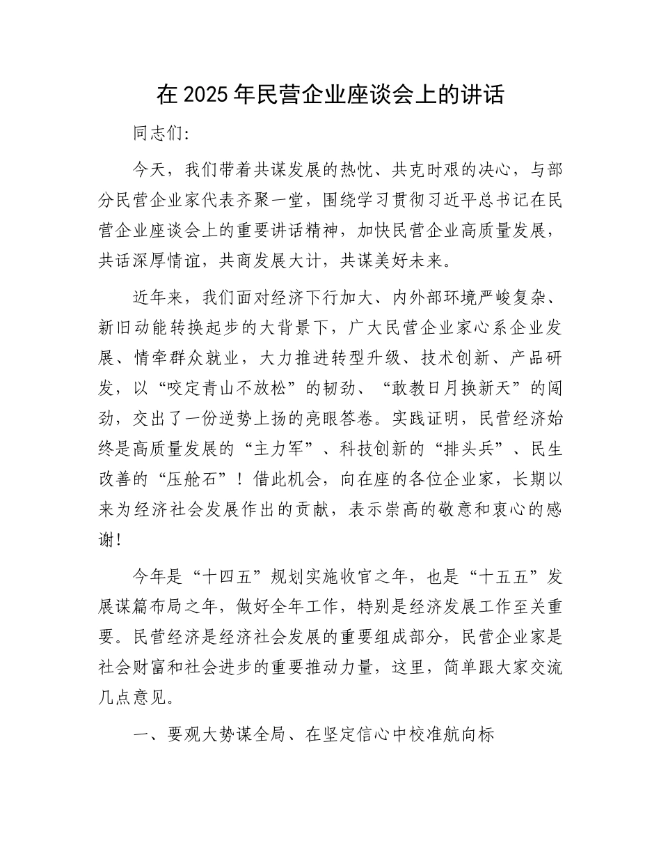 在2025年民营企业座谈会上的讲话_第1页