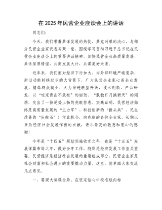 在2025年民营企业座谈会上的讲话