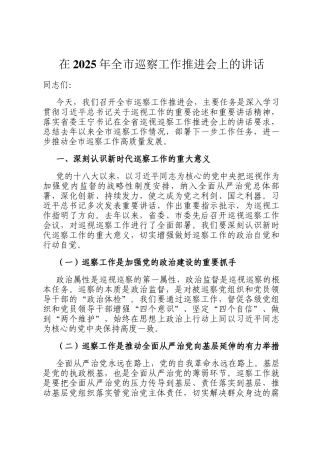 在2025年全市巡察工作推进会上的讲话