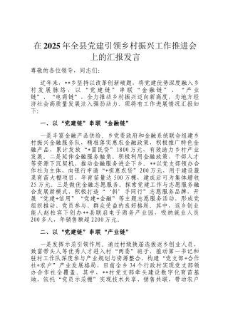 在2025年全县党建引领乡村振兴工作推进会上的汇报发言