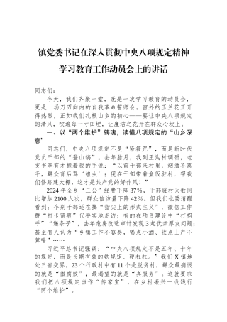 在2025年深入贯彻中央八项规定精神学习教育工作动员会上的讲话（乡镇党委书记）