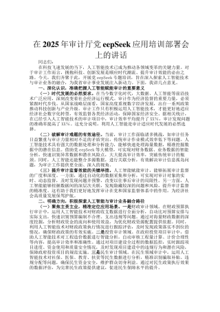 在2025年审计厅DeepSeek应用培训部署会上的讲话