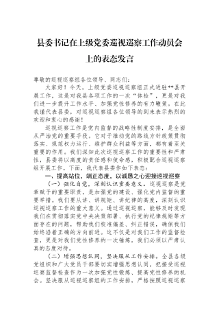 县委书记在上级党委巡视巡察工作动员会上的表态发言