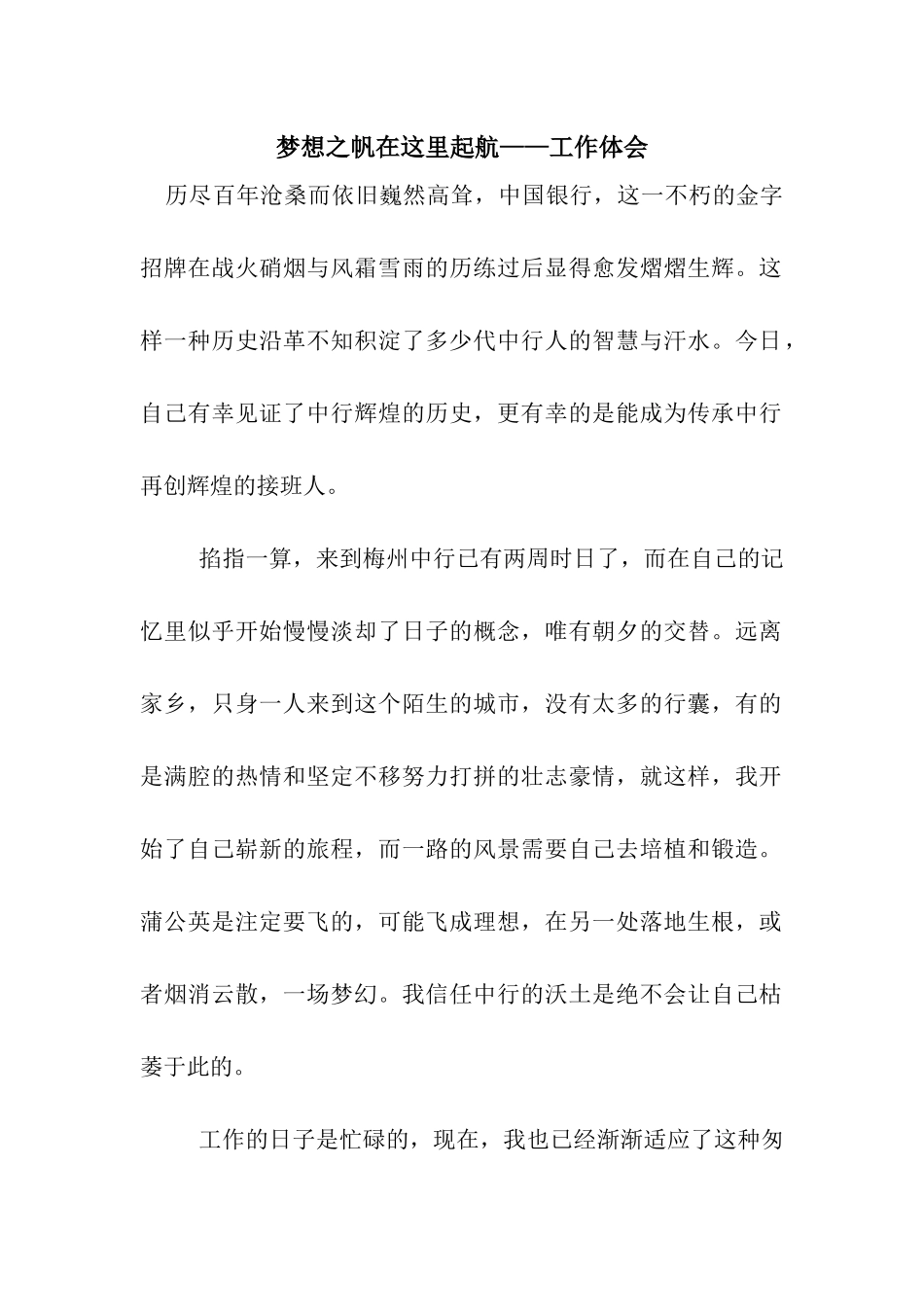 梦想之帆在这里起航——工作体会_第1页