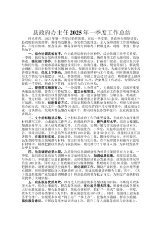 县政府办主任2025年一季度工作总结