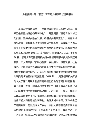 乡村振兴中的“洄游”青年返乡发展现状调研报告