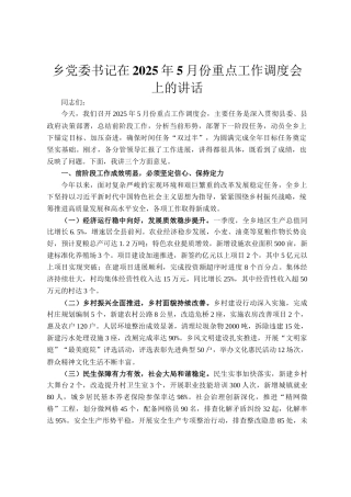 乡党委书记在2025年5月份重点工作调度会上的讲话