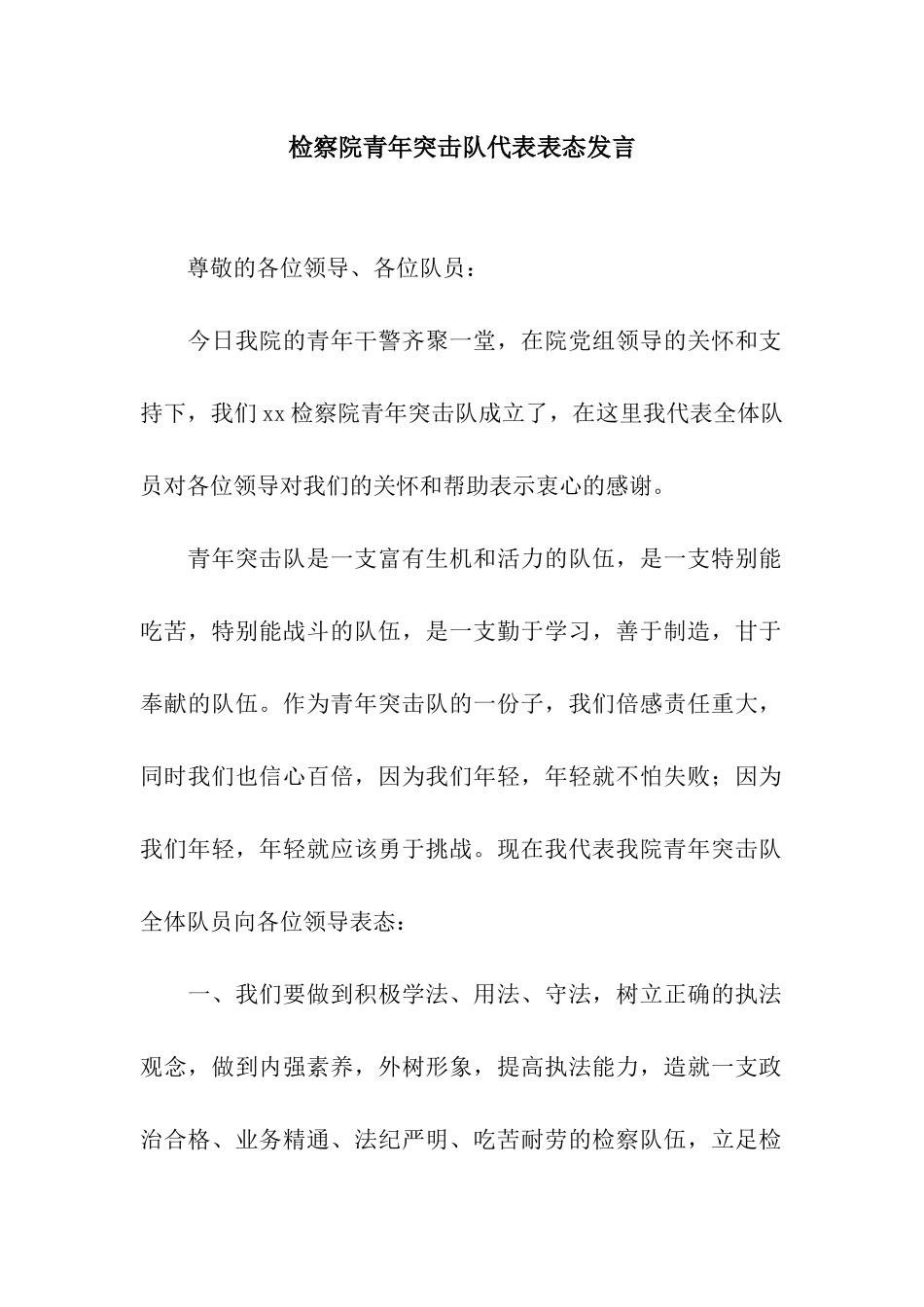 检察院青年突击队代表表态发言_第1页