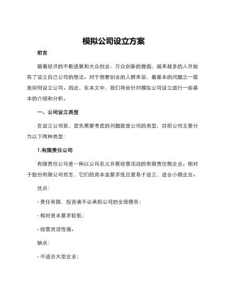 模拟公司设立方案
