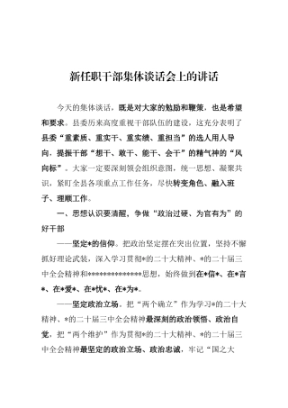 新任职干部集体谈话会上的讲话