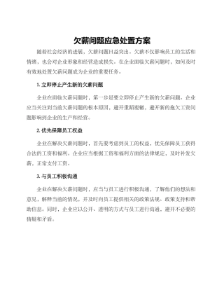 欠薪问题应急处置方案
