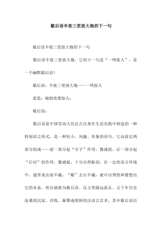 歇后语半夜三更放大炮的下一句