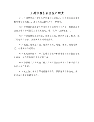 正副班组长安全生产职责