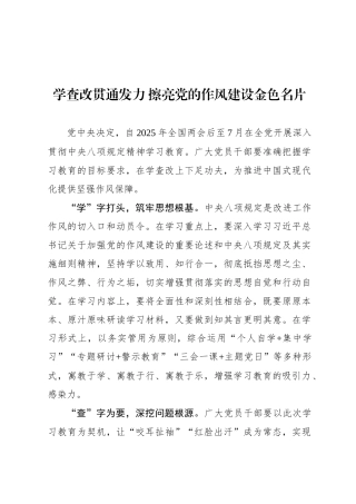 学查改贯通发力 擦亮党的作风建设金色名片