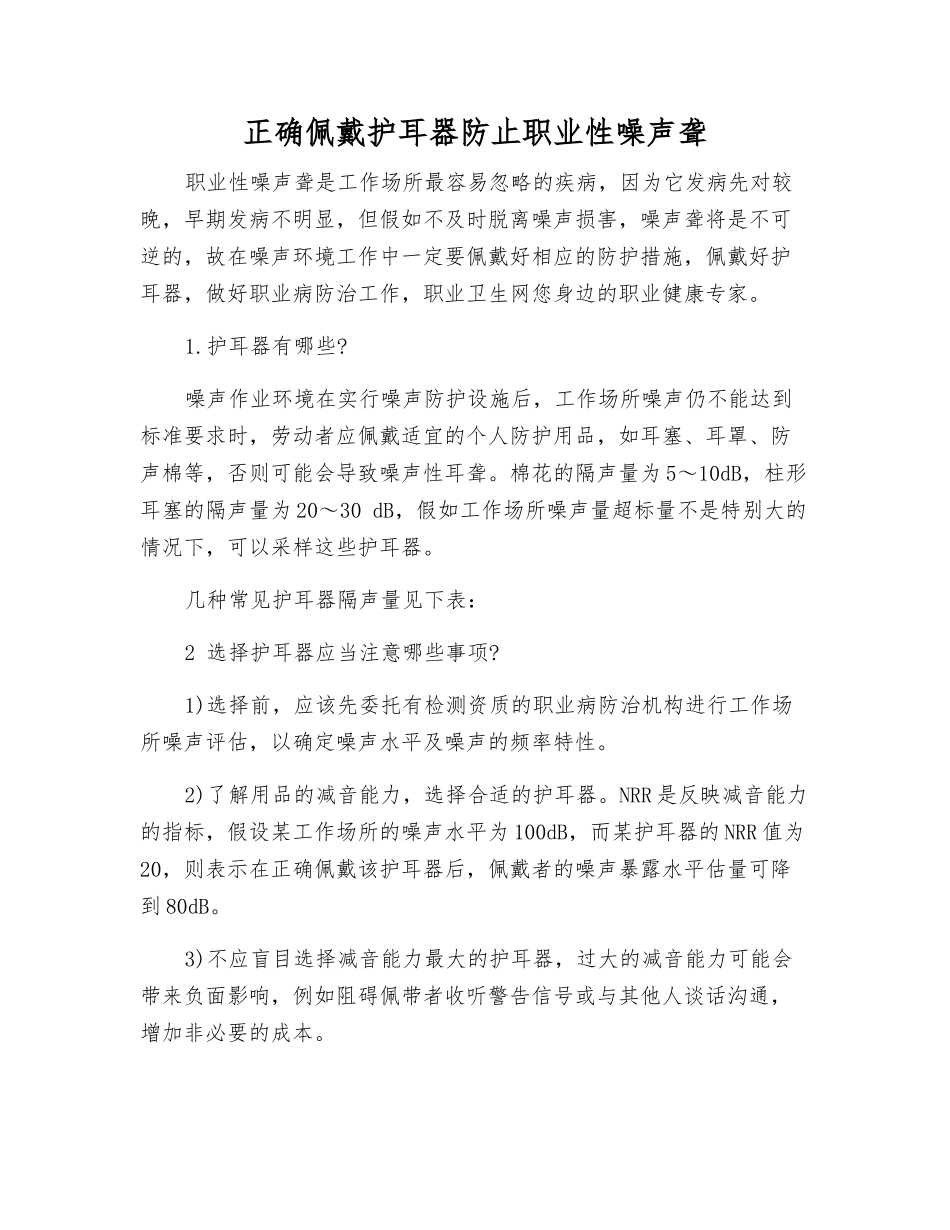 正确佩戴护耳器防止职业性噪声聋_第1页