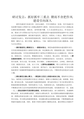 研讨发言：抓好抓牢三重点 锲而不舍把作风建设引向深入