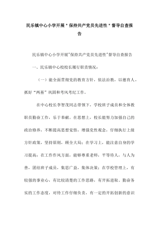 民乐镇中心小学开展＂保持共产党员先进性＂督导自查报告