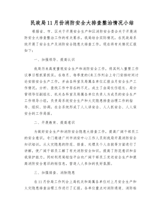 民政局11月份消防安全大排查整治情况小结