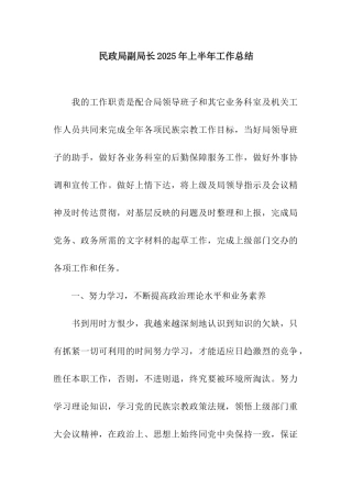 民政局副局长2025年上半年工作总结