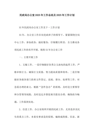 民政局办公室2025年工作总结及2025年工作计划