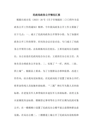 民政局政务公开情况汇报