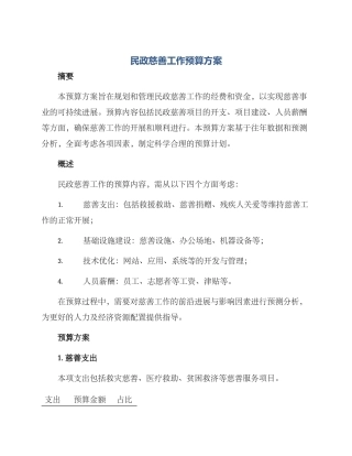 民政慈善工作预算方案