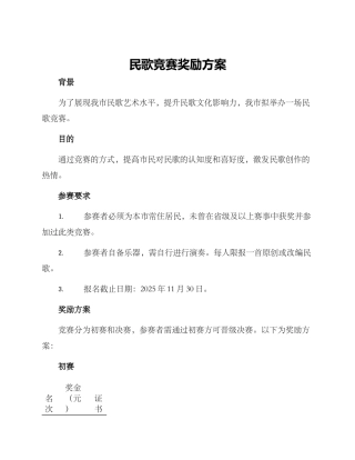 民歌比赛奖励方案