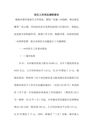 民生工作状况调研报告