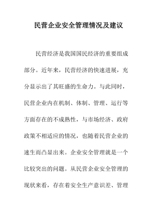 民营企业安全管理情况及建议