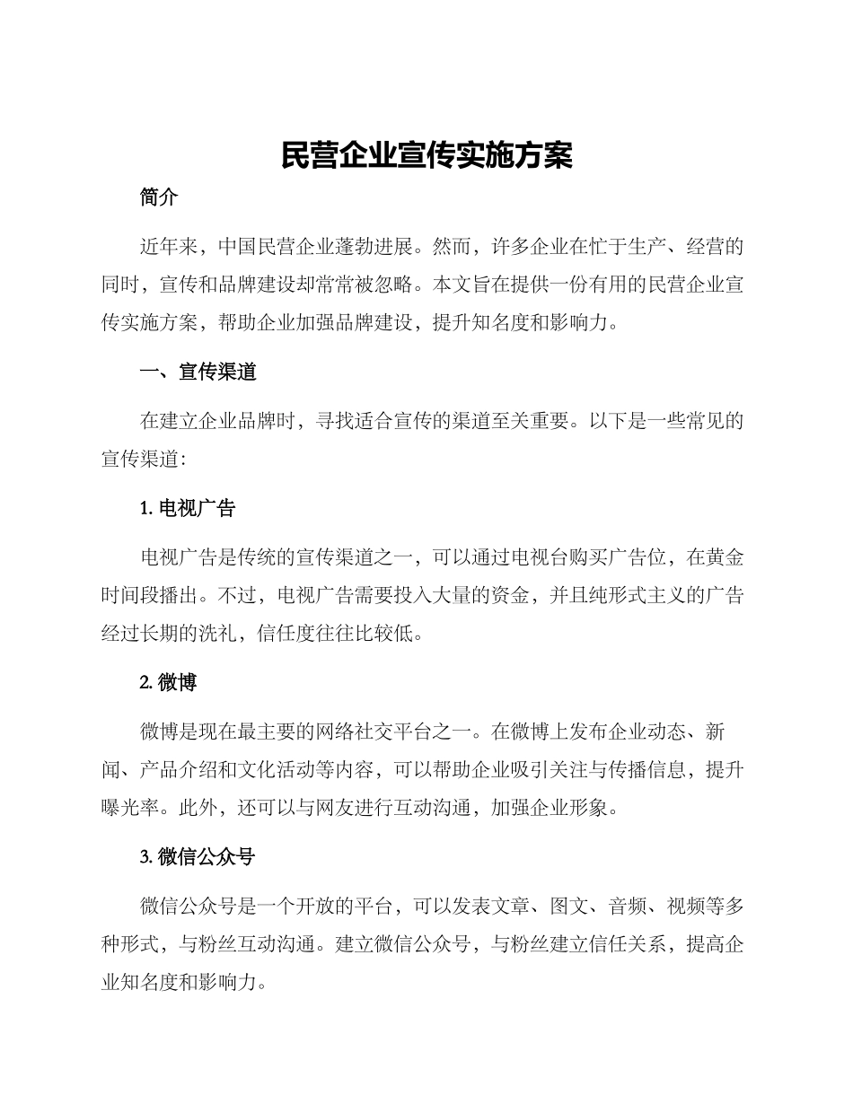 民营企业宣传实施方案_第1页