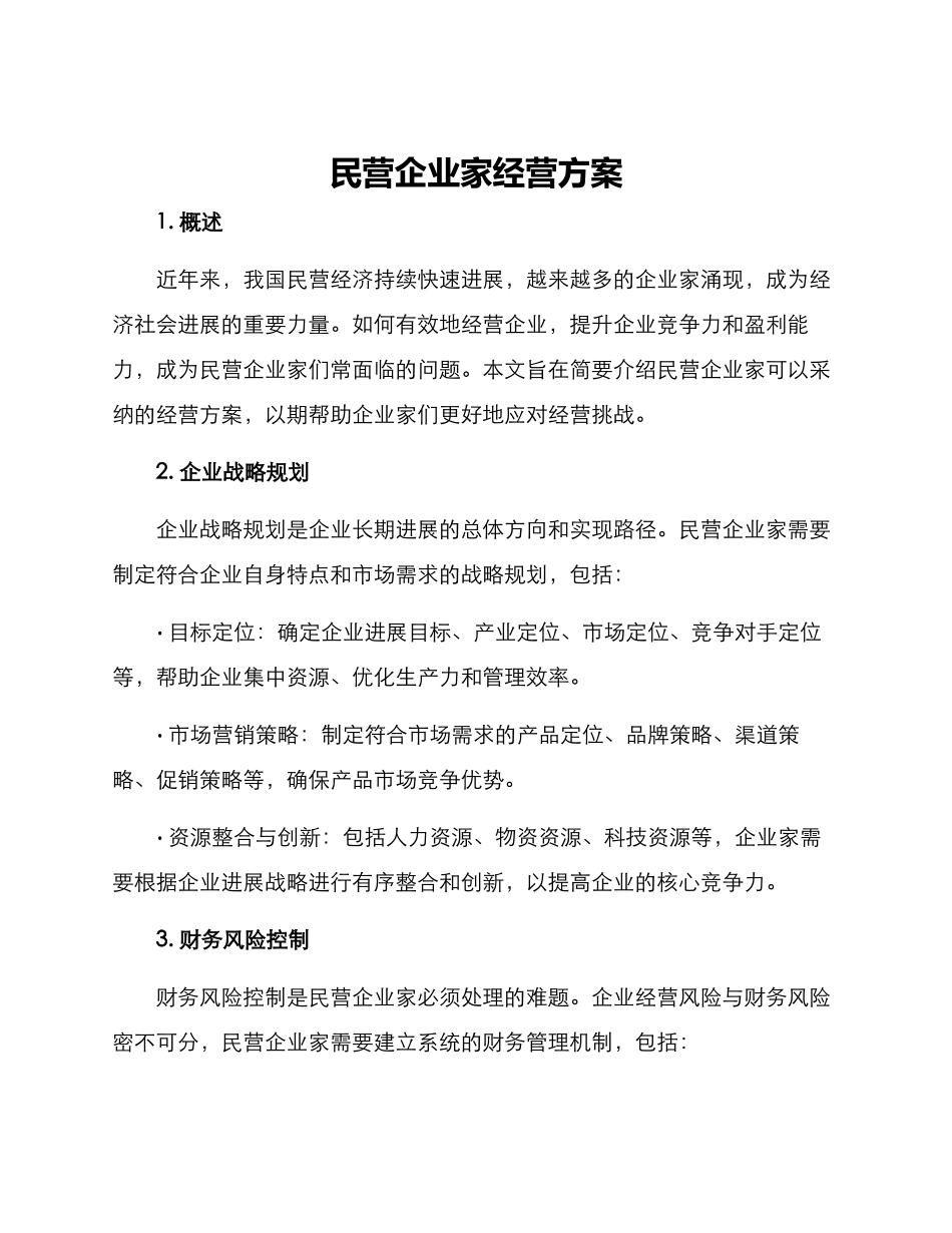 民营企业家经营方案_第1页