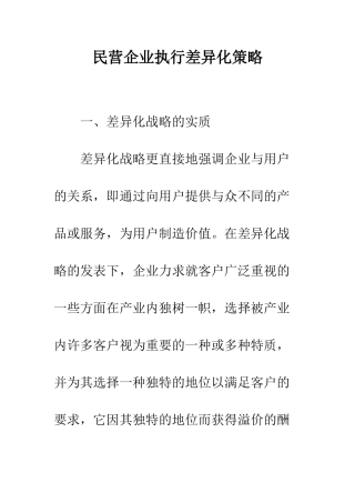 民营企业执行差异化策略