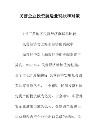 民营企业投资航运业现状和对策