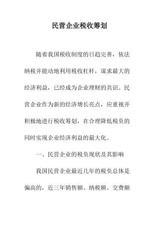 民营企业税收筹划