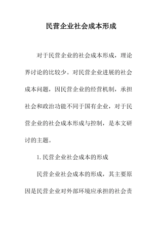 民营企业社会成本形成