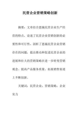 民营企业营销策略创新